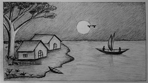 Feel free to share your. How to draw moonlight night with pencil step by step ...
