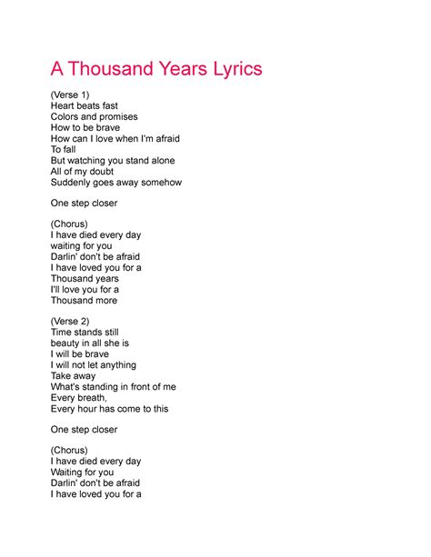 A Thousand Years Lyrics Studocu