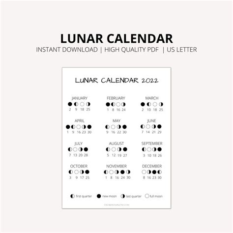 Lunar Calendar 2023 Printable Lunar Calendar Moon Phases Etsy