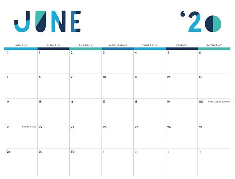 Cute June 2020 Calendar Printable Calendar Printables Printable