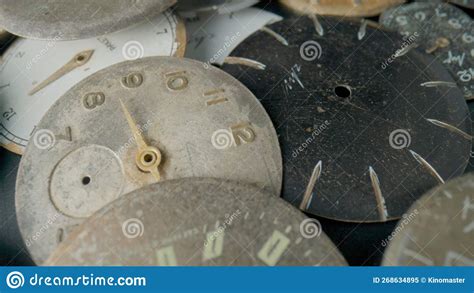 Old Worn Clock Dials Aged Scratched Round Watch Faces With Hands And