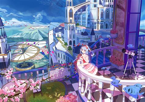 4k Free Download Anime Girl Balcony Fantasy World Telescope