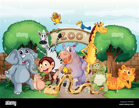 Illustration Of A Zoo And The Animals In A Beautiful Nature Stock