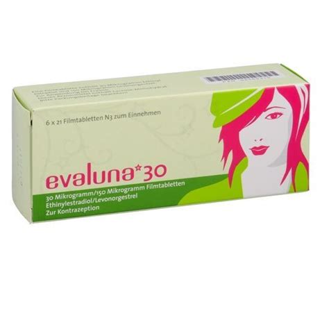 Evaluna 20 ist eine empfängnisverhütende pille und wird zur schwangerschaftsverhütung frauen, die kein kombiniertes hormonales präparat in form einer pille/eines pflasters/eines rings anwenden. Evaluna 30 3x21 Stück
