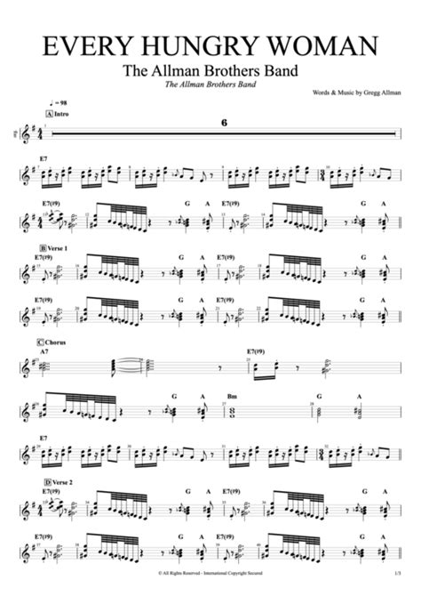 Every Hungry Woman Tab By The Allman Brothers Band Guitar Pro Full Score Mysongbook