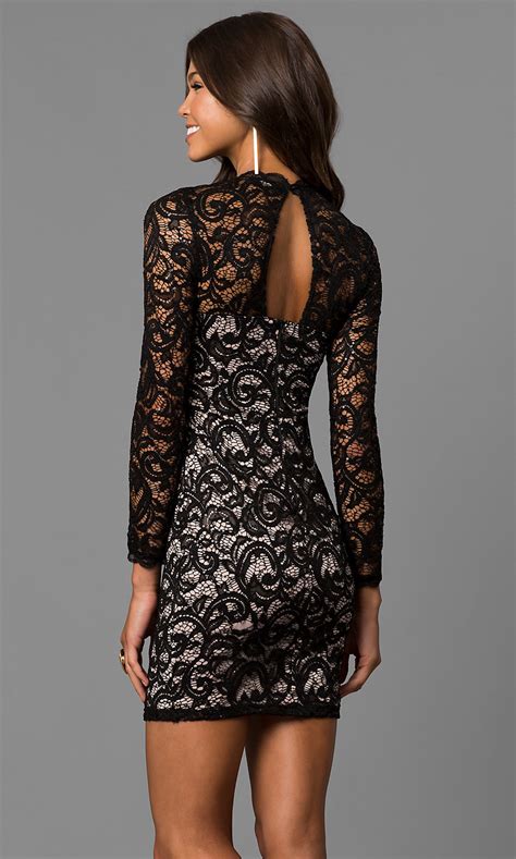 Black Sequined Lace Short Party Dress Promgirl