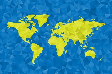Low Poly Map Of World Polygonal Vector Design In Green And Blue Stock