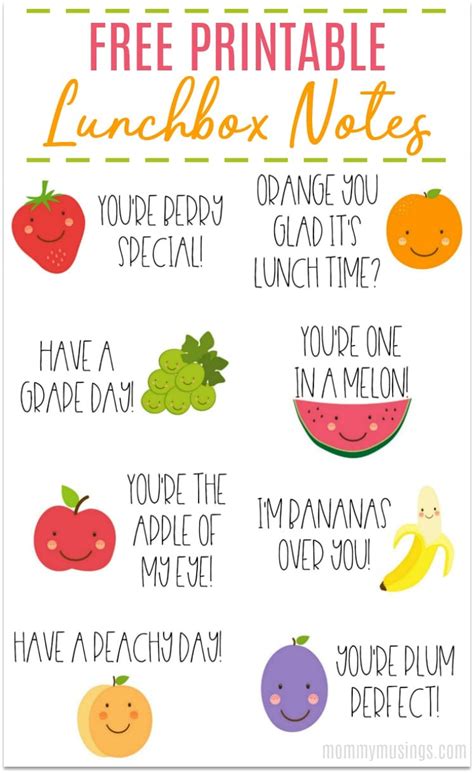 Free Printable Lunchbox Notes For Kids
