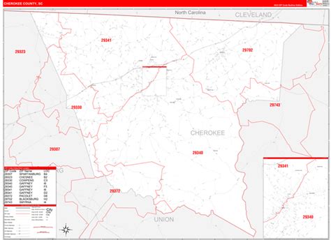 Cherokee County Sc Digit Zip Code Maps Red Line