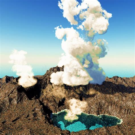 Volcanic Eruption On Island Stock Illustration Illustration Of