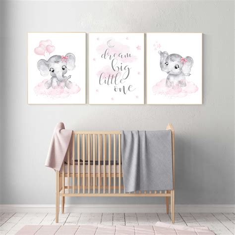 Nursery Decor Girl Elephant Baby Room Decor Girl Nursery Wall Art