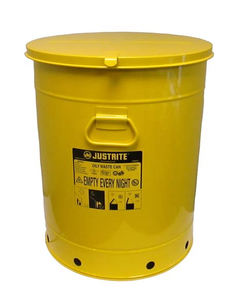 Justrite Galvanized Steel Oily Waste Safety Can With Hand Operated Cover Gallon