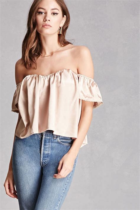 A Satin Woven Top Featuring An Off The Shoulder Neckline A Sweetheart