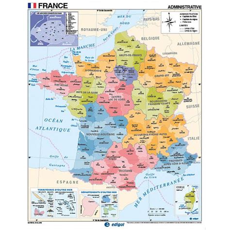 France Political And Physical In French The Map Shop