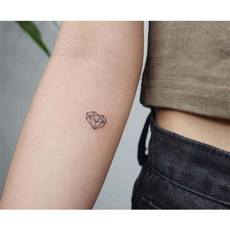 Fine Line Diamond Heart Tattooed On The Inner Forearm