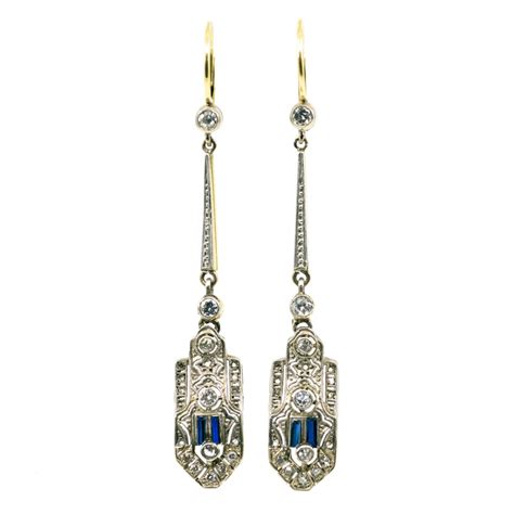 Art Deco Diamond And Sapphire Drop Earrings Jewellery Discovery