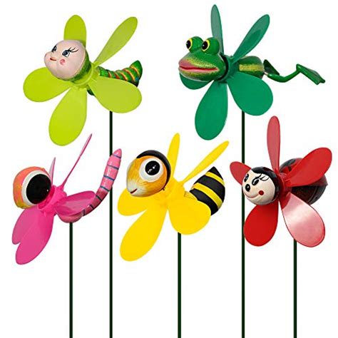 Garden Decor Pinwheels 5 Pack Colorful 3d Lovely Insect Whirligig Wind
