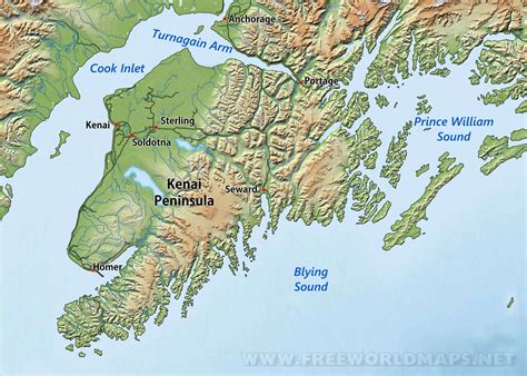 It spreads for 500 miles (800 km) between the pacific ocean (southeast) and bristol bay, an arm of the bering sea. Kenai Peninsula maps
