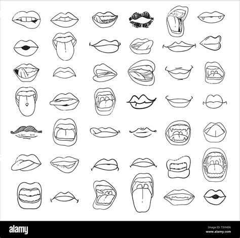 Mouths Collection In Different Expressions Vector Icon Illustration