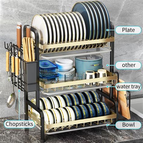 Gslifekitchen Rak Pinggan Sinki Dish Rack Stainless Steel Layers With