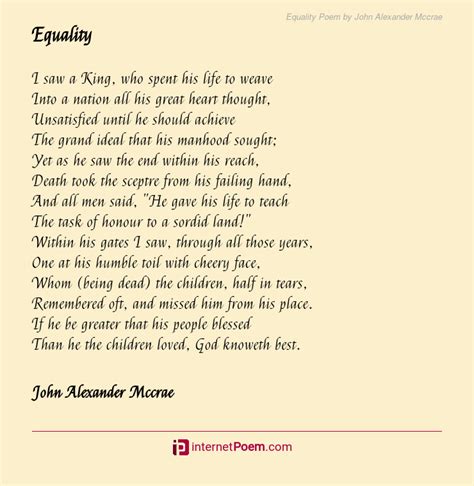Equality Poem By John Alexander Mccrae