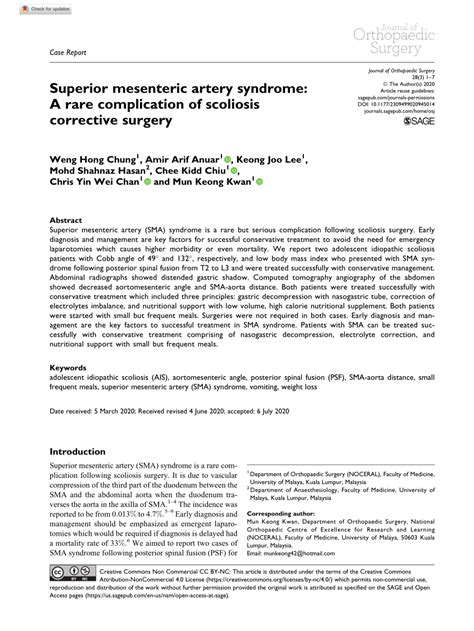 pdf superior mesenteric artery syndrome a rare complication of scoliosis corrective surgery