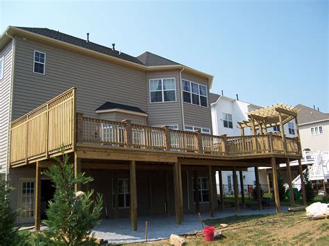 2nd Story Wood Deck With Privacy Section And Pergola Patio Design