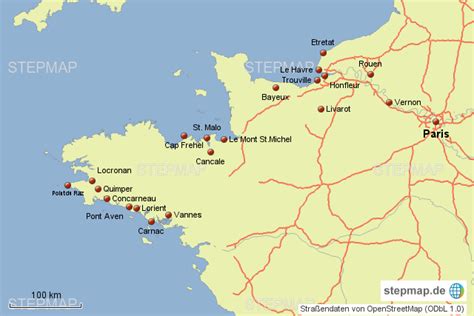 Kaart Frankrijk Normandie Bretagne Vogels