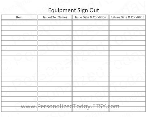 Printable Equipment Sign Out Sheet Pdf Digital Download Us Etsy Singapore