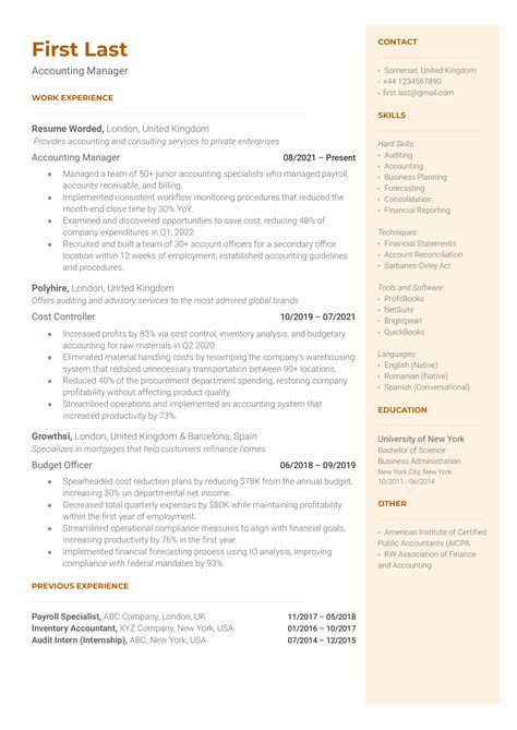 Accounting Manager Resume Examples For Resume Worded