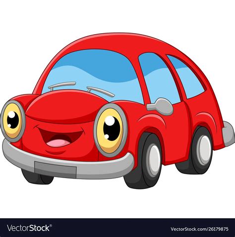 Cartoon Red Car With Eyes And Smiling Face