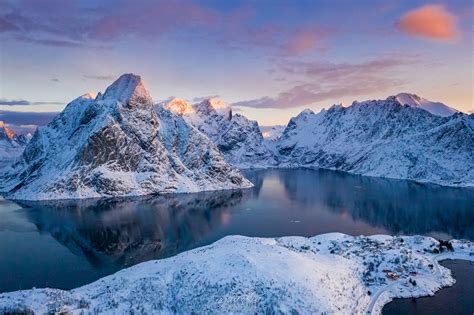 Fonds Decran Norvège Îles Lofoten Montagnes Hiver Baie Géographie