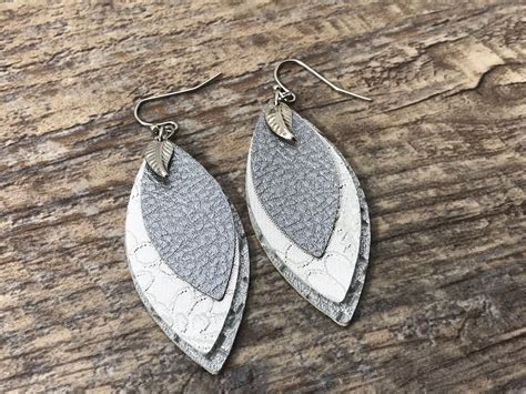 Faux Leather Earrings Faux Leather Layered Leaf Shape Earring With