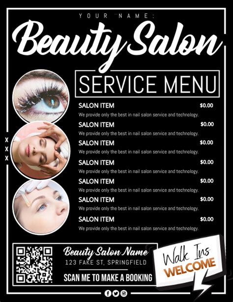 Beauty Salon Service Menu Poster Template Postermywall