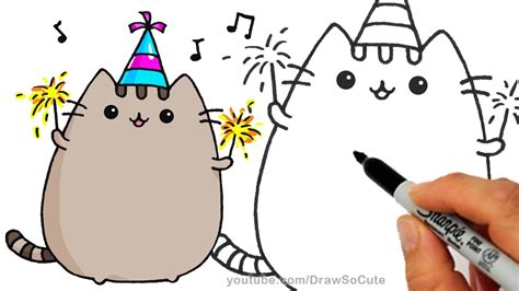 How to draw pusheen the cat. How to Draw Pusheen Cat for New Years Celebration step by ...
