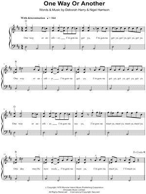 While many people stream music online, downloading it means you can listen to your favorite music without access to the inte. Blondie "One Way or Another" Sheet Music (Easy Piano ...