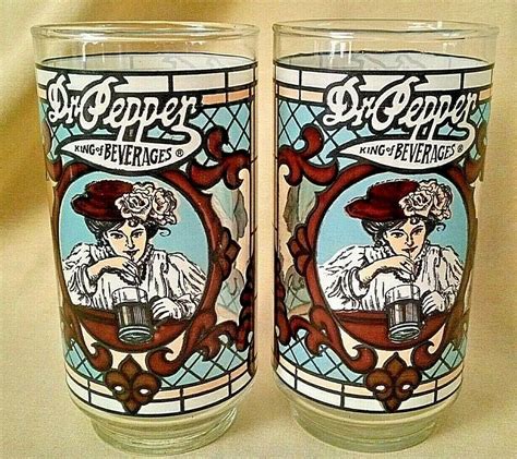 Dr Pepper Glass Set 2 Lady Soda Fountain Stained Glass King Of