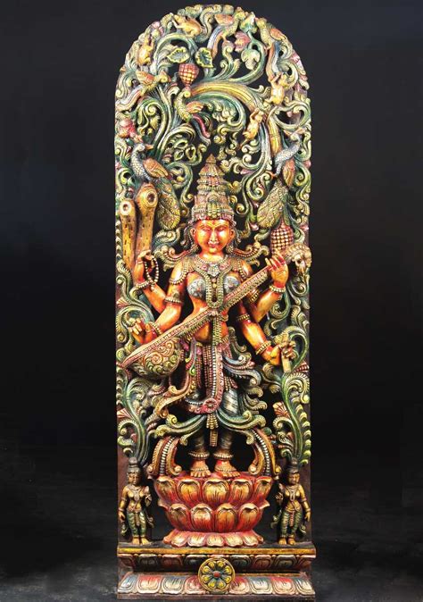 Sold Wooden Saraswati In Beautiful Canopy 72 65w61a Hindu Gods