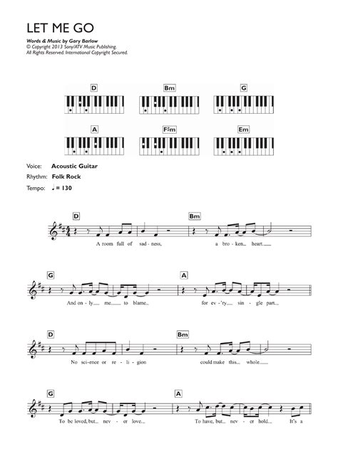 Let Me Go Sheet Music Gary Barlow Piano Chordslyrics Ph