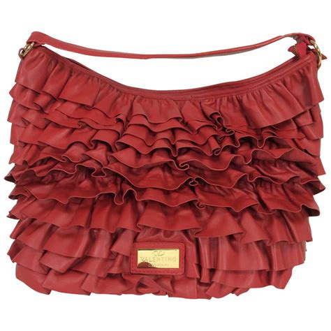 Valentino Large Red Leather Ruffle Shoulder Bag At 1stdibs