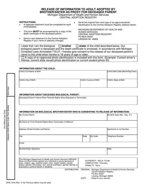 Form Dhs 1918 Download Fillable Pdf Or Fill Online Release Of