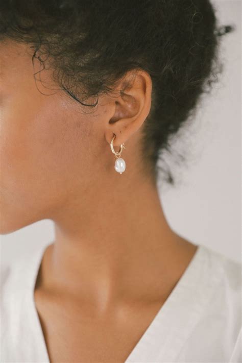 Small Pearl Hoops In Gold WOLF CIRCUS JEWELRY Pearl Drop Earrings
