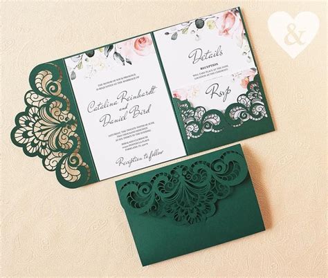 Emerald Green Pocket Wedding Invitation Kit Dusty Green Etsy Green
