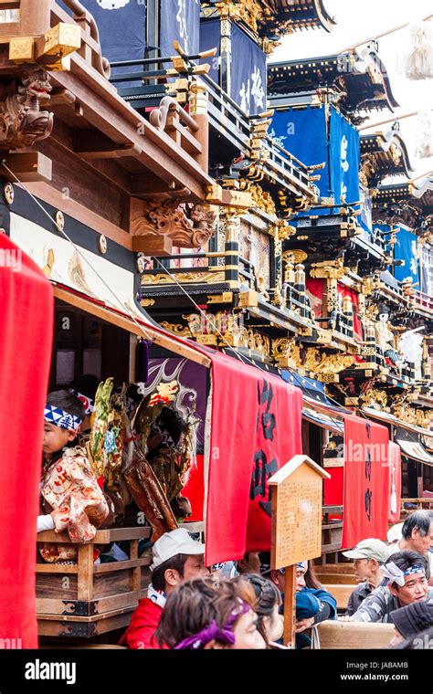 Inuyama Festival Japan Row Of Huge 3 Storey Wooden Dashi Karakuri