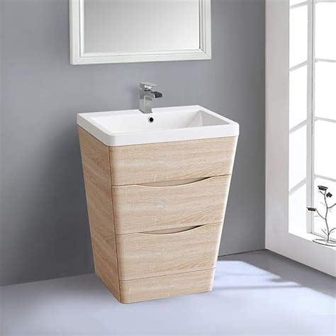 Nrg 600mm Light Oak Effect 2 Drawer Floor Standing Bathroom Cabinet