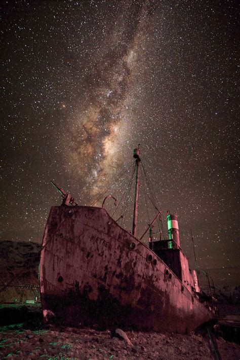 The Milky Way Seen Over The Wreck Of The Petrel South Georgia