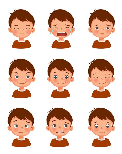 Cute Little Boy Facial Expressions Set Vector Of Kid Faces