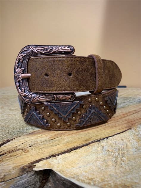 El Potrerito Womens Western Triangle Studded Belt Brown Copper