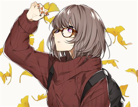 anime brown hair pfp with glasses