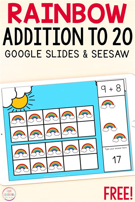 Digital Rainbow Addition Within 20 Math Activity